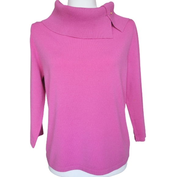 Pink Poodle Vintage Pink Knit Sweater Top Split Cowl Neckline 3/4 Sleeve Sz. L/M - Picture 9 of 13